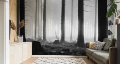 Fototapeta Do Salonu Czarno-biały Las 90x60cm