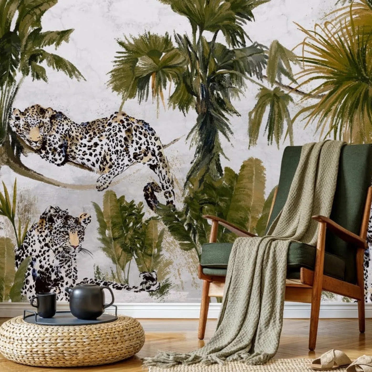 Fototapeta JAGUARY Lamparty Dżungla Palmy 90x60cm