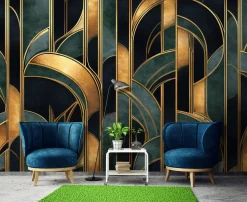 Fototapeta Art Deco Zielony Na Flizelinie Do Sypialni Salonu 250x175