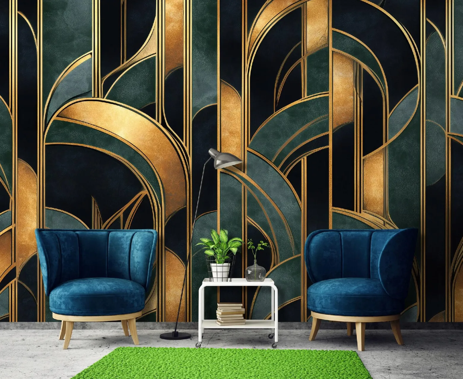 Fototapeta Art Deco Zielony Na Flizelinie Do Sypialni Salonu 250x175
