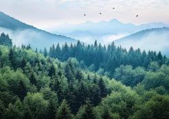 Fototapeta 3D Góry Las Mgła Natura Sypialnia Salon Tapeta Flizelina 250X175