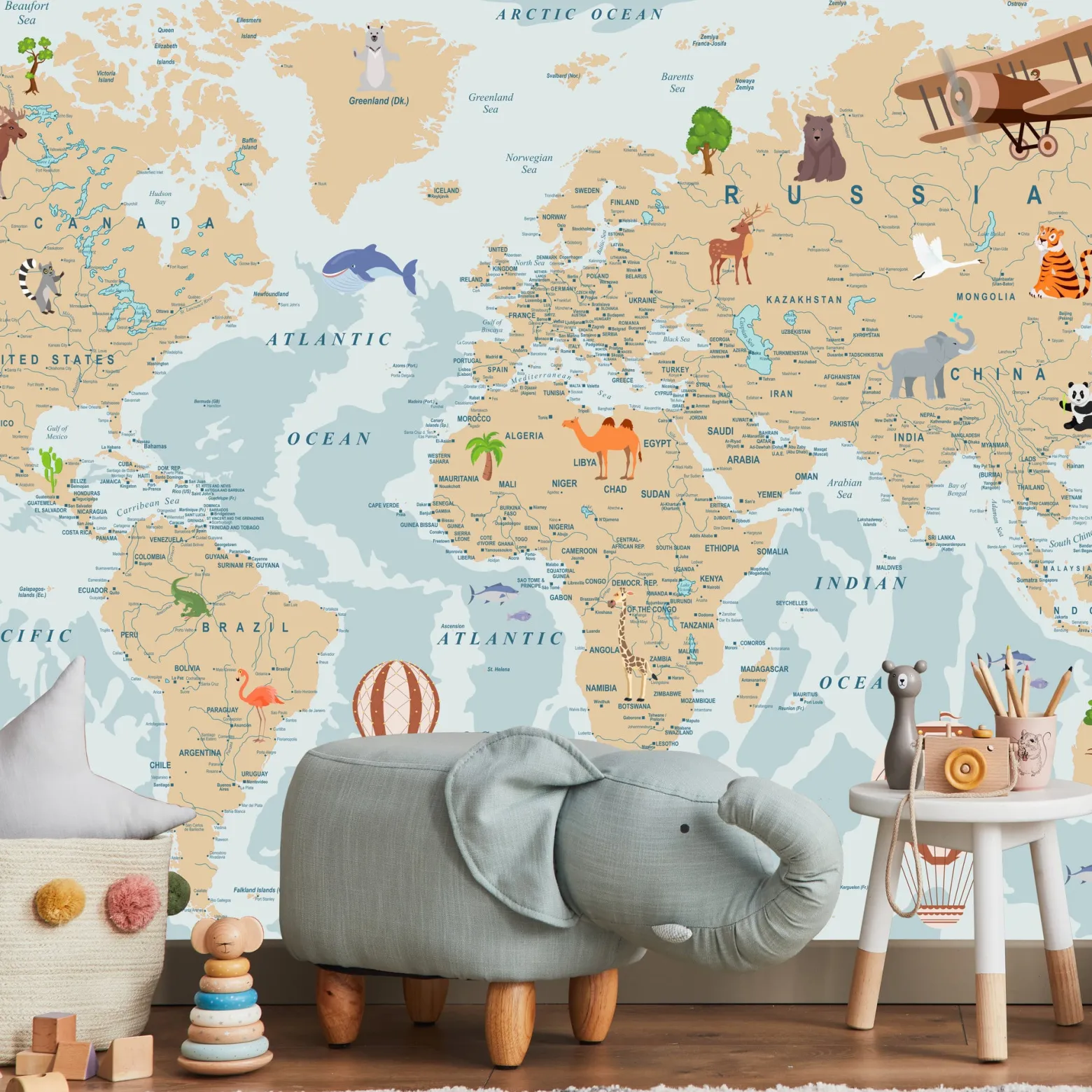 Fototapeta Dla Dzieci MAPA ŚWIATA Po Angielsku 90x60cm