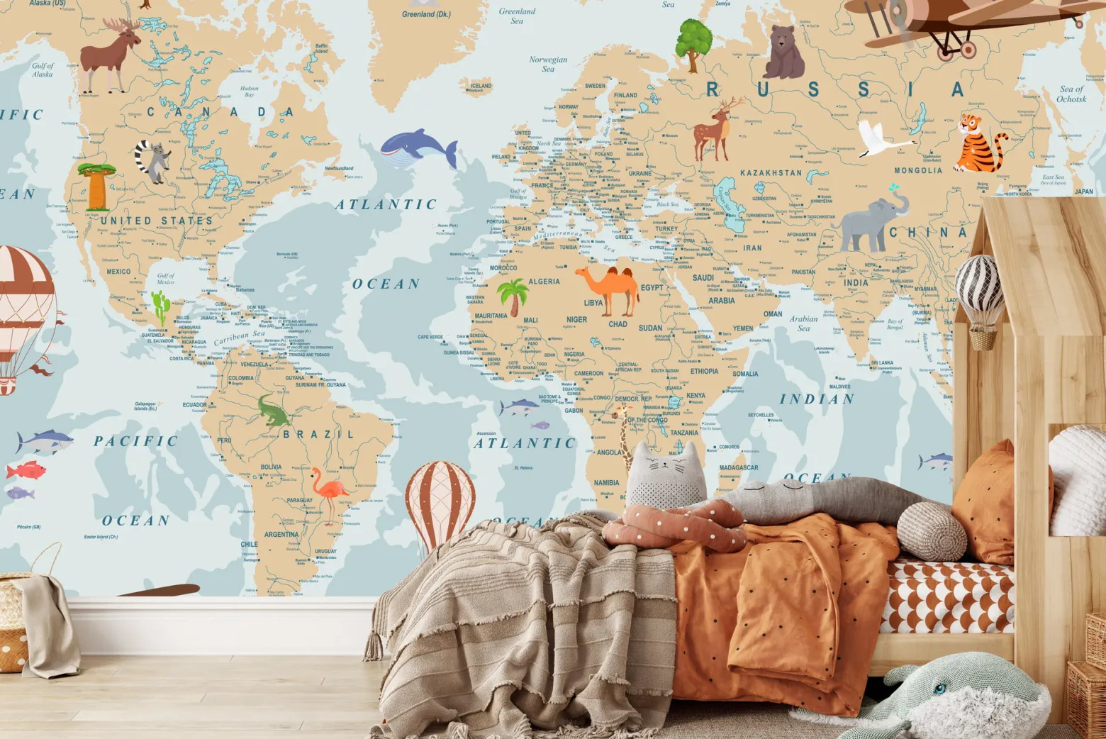 Fototapeta Dla Dzieci MAPA ŚWIATA Po Angielsku 90x60cm