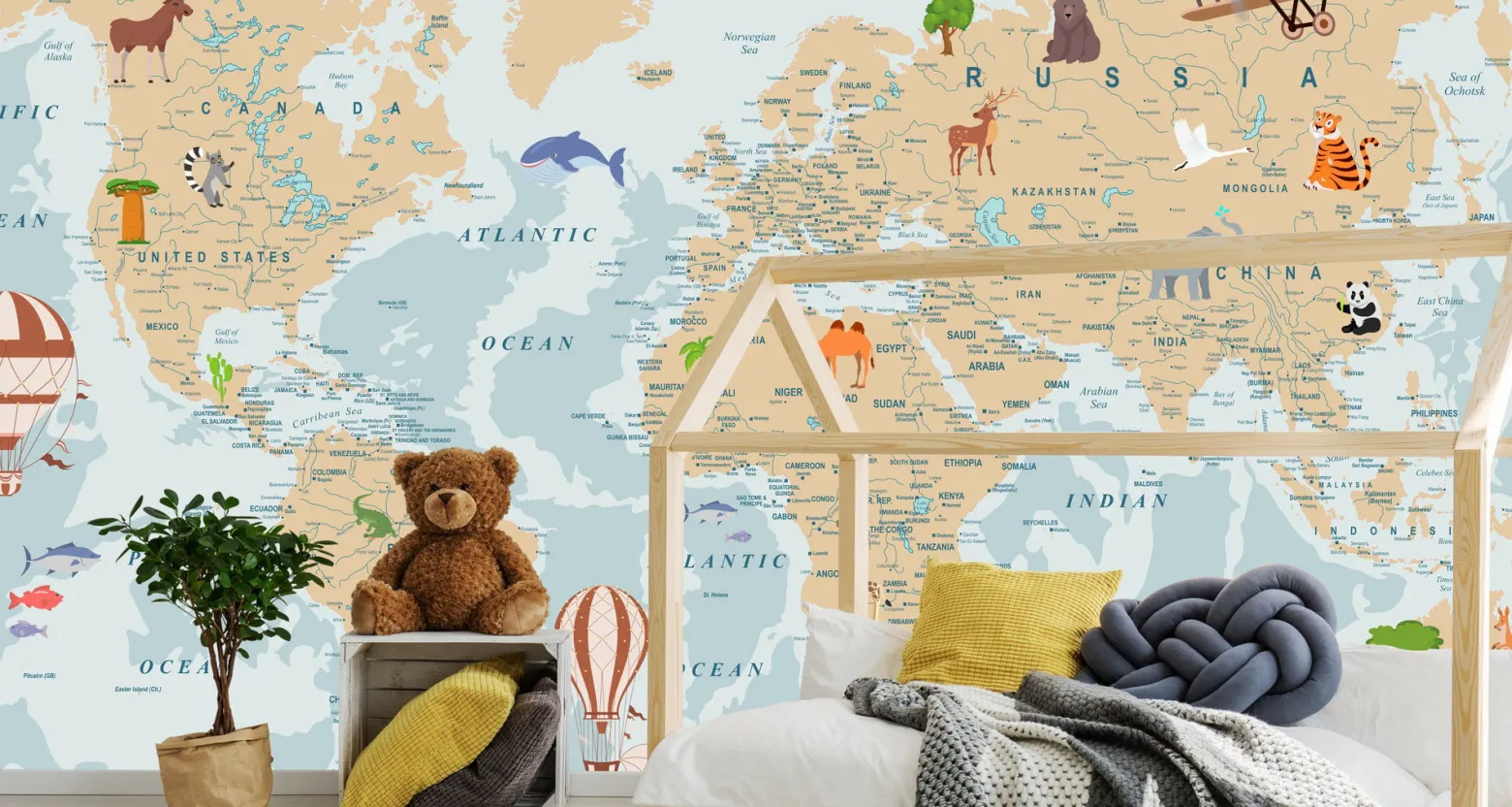 Fototapeta Dla Dzieci MAPA ŚWIATA Po Angielsku 90x60cm
