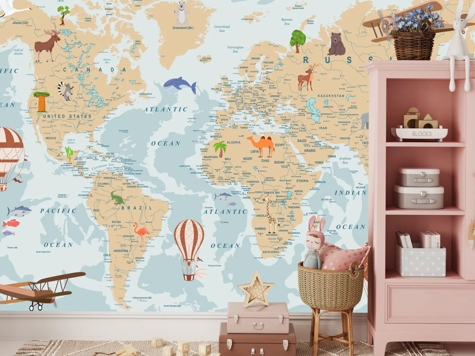 Fototapeta Dla Dzieci MAPA ŚWIATA Po Angielsku 90x60cm
