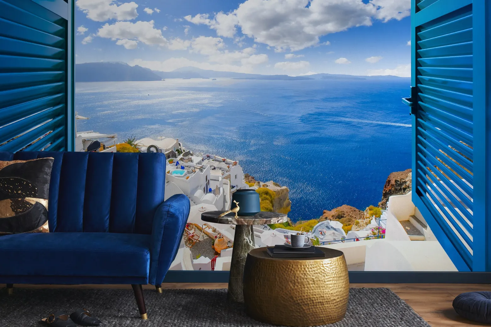 Fototapeta Do Salonu Widok z Okna Na Santorini 90x60cm