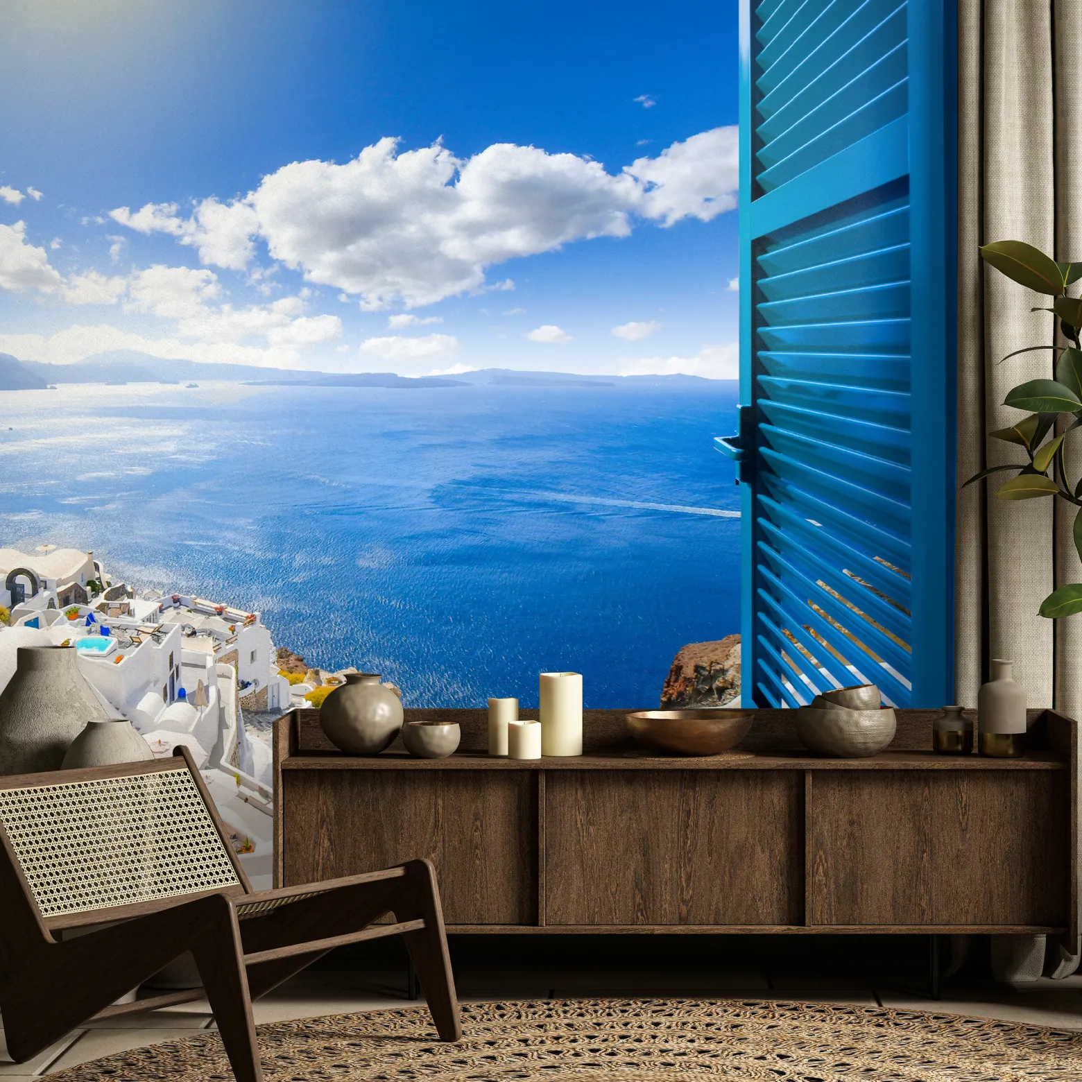 Fototapeta Do Salonu Widok z Okna Na Santorini 90x60cm