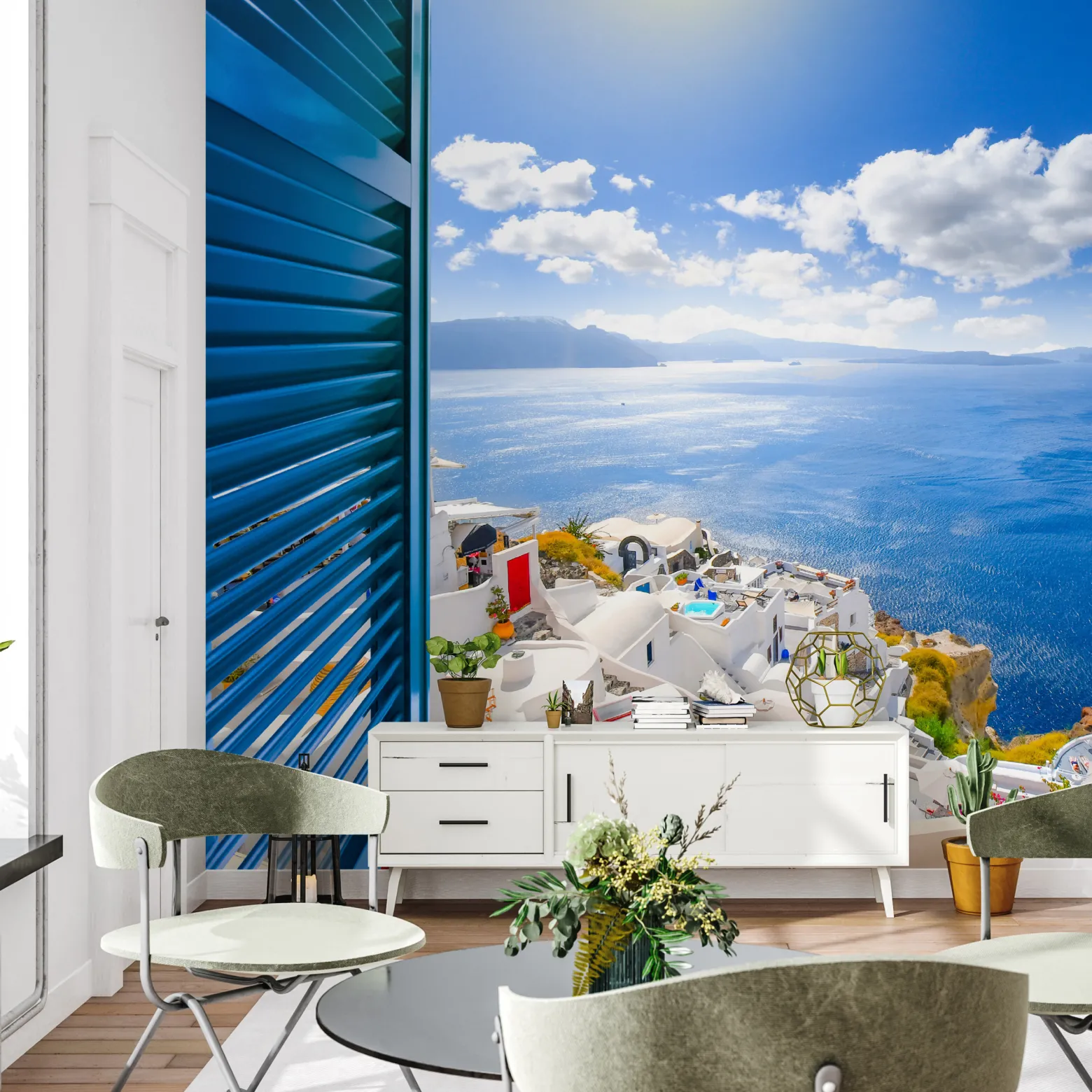 Fototapeta Do Salonu Widok z Okna Na Santorini 90x60cm