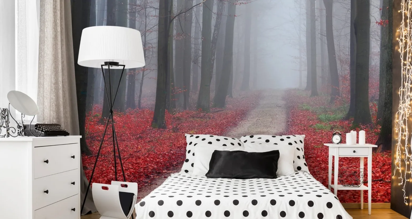 Fototapeta Dróżka Leśna Czerwone LIŚCIE 3D 90x60cm