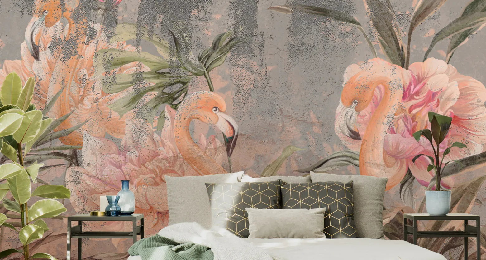 Fototapeta Flamingi Na Betonie 90x60cm