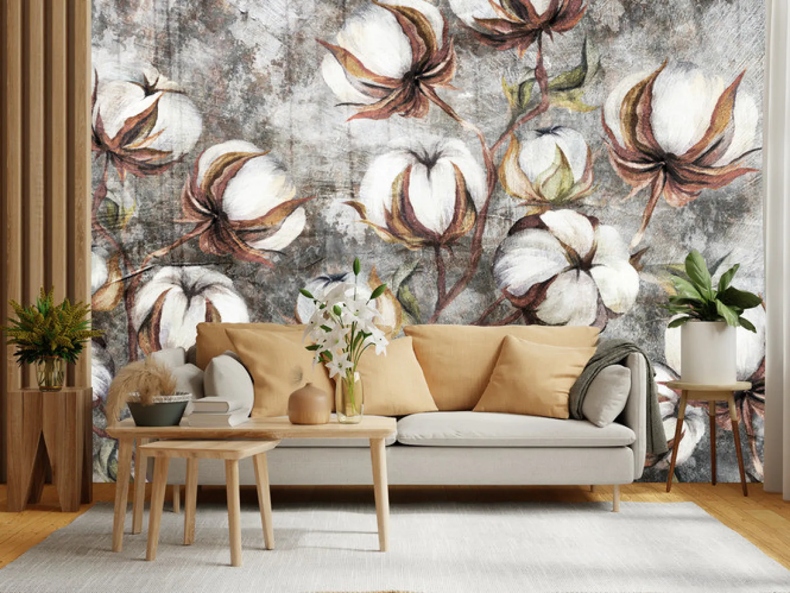 Fototapeta Główki Bawełny Na Betonie 90x60cm