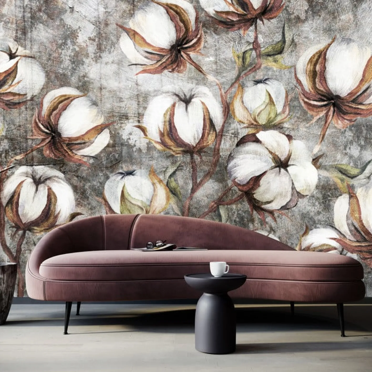 Fototapeta Główki Bawełny Na Betonie 90x60cm