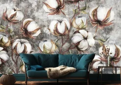 Fototapeta Główki Bawełny Na Betonie 90x60cm