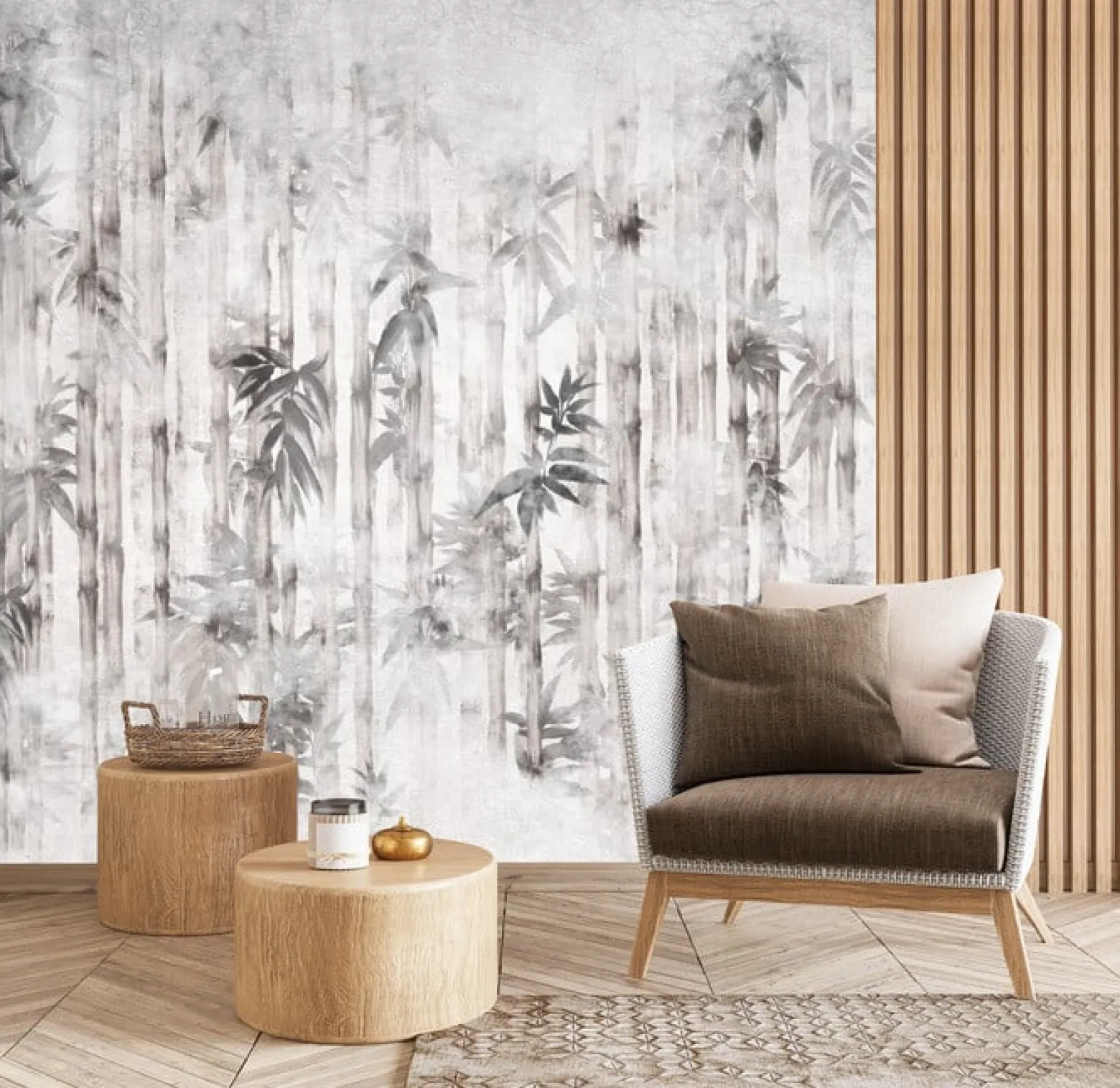 Fototapeta Liście Bambusa Na Betonie 90x60cm