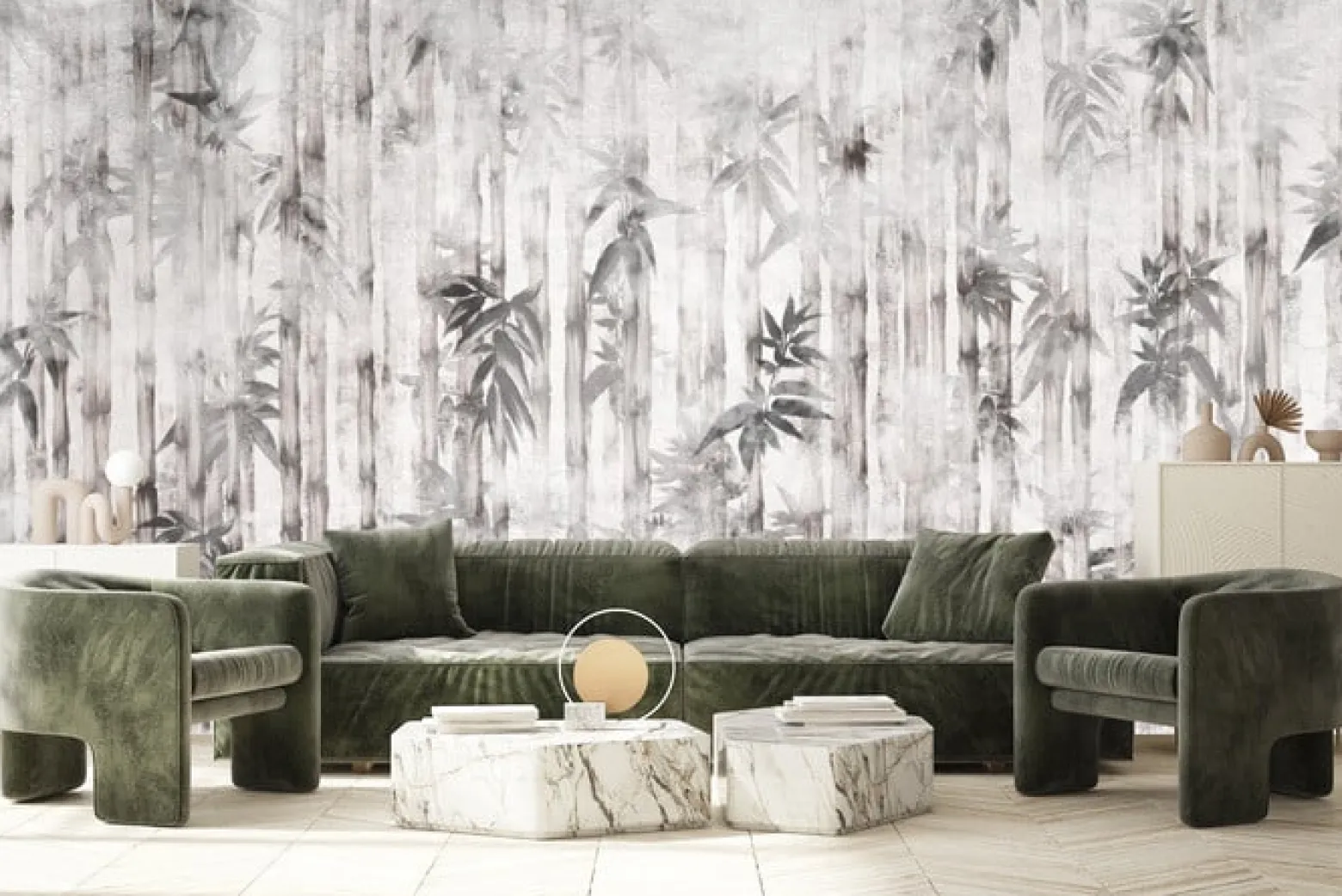 Fototapeta Liście Bambusa Na Betonie 90x60cm