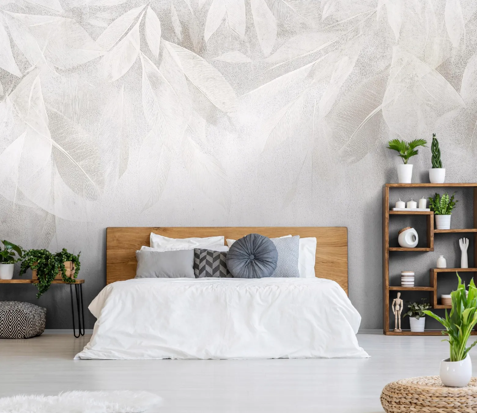 Fototapeta Liście Beton Szara Loft Boho Do Sypialni Salonu Tapeta 250X175