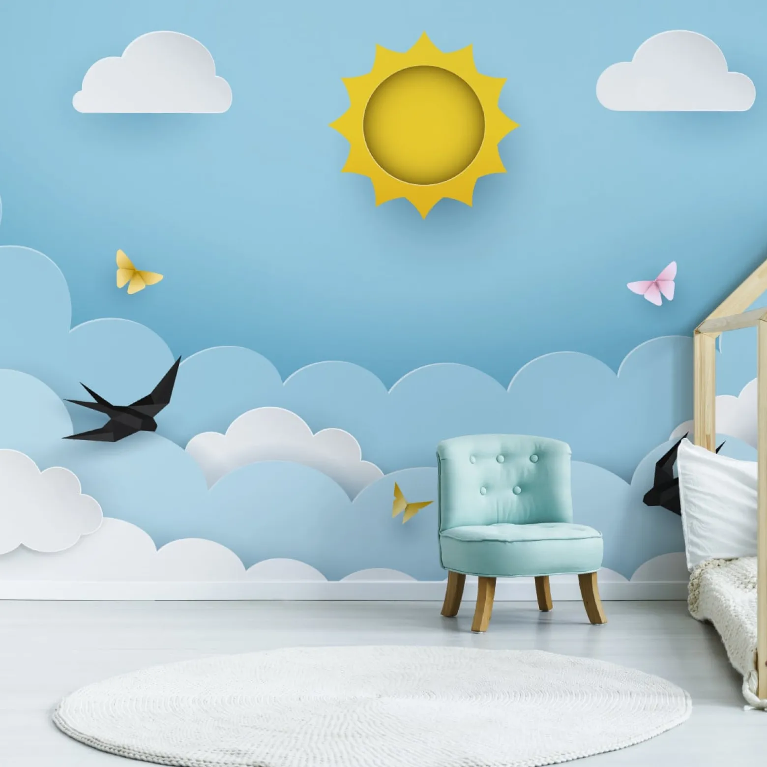 Fototapeta Słońce Chmury PTAKI Motyle Lato 90x60cm