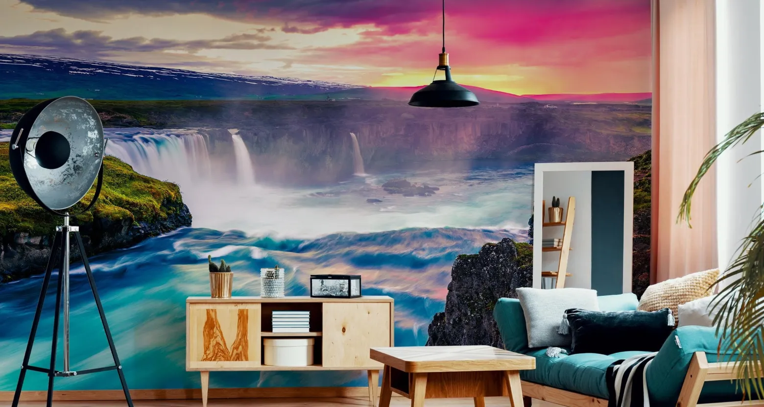 Fototapeta Wodospad Godafoss o Zachodzie Słońca 90x60cm