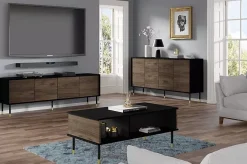 Frezowana szafka pod TV czarny + dąb catania - Xyvon