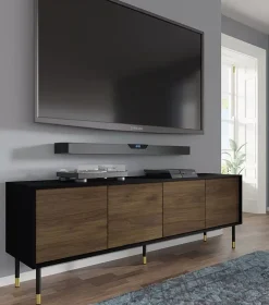 Frezowana szafka pod TV czarny + dąb catania - Xyvon
