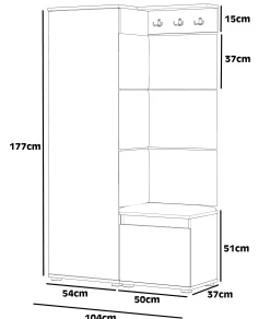 Garderoba przedpokój szafa panele NEVADA 104 DĄB CRAFT siedzisko