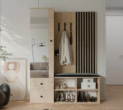 Garderoba z lustrem i siedziskiem LUCA dąb artisan