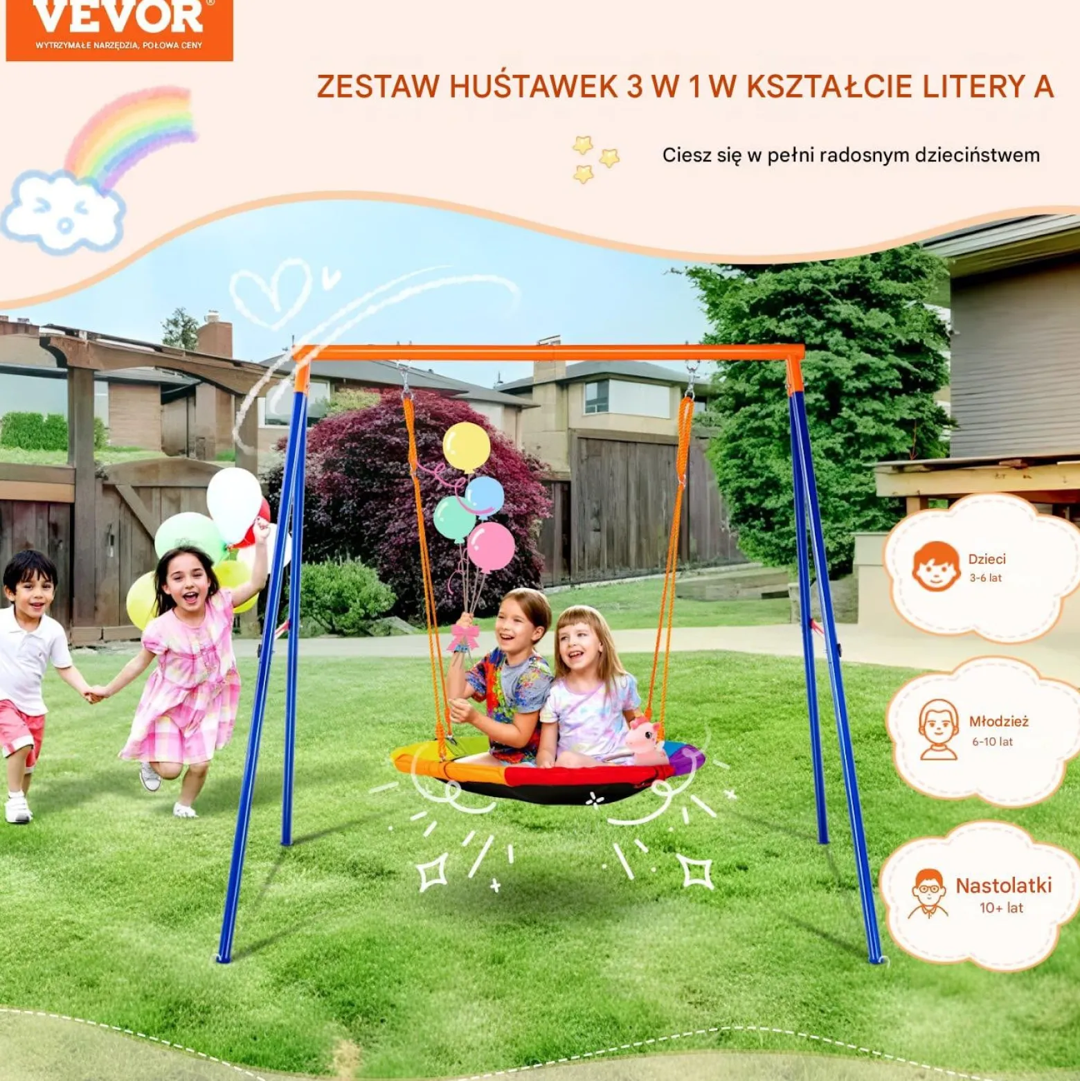 Huśtawka bocianie gniazdo ze stelażem dla dzieci