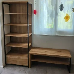 Industrialna ławka dębowa loft do przedpokoju HUGON II