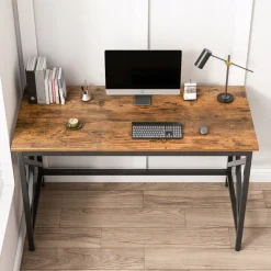 Industrialne biurko komputerowe brąz metalowa rama loft
