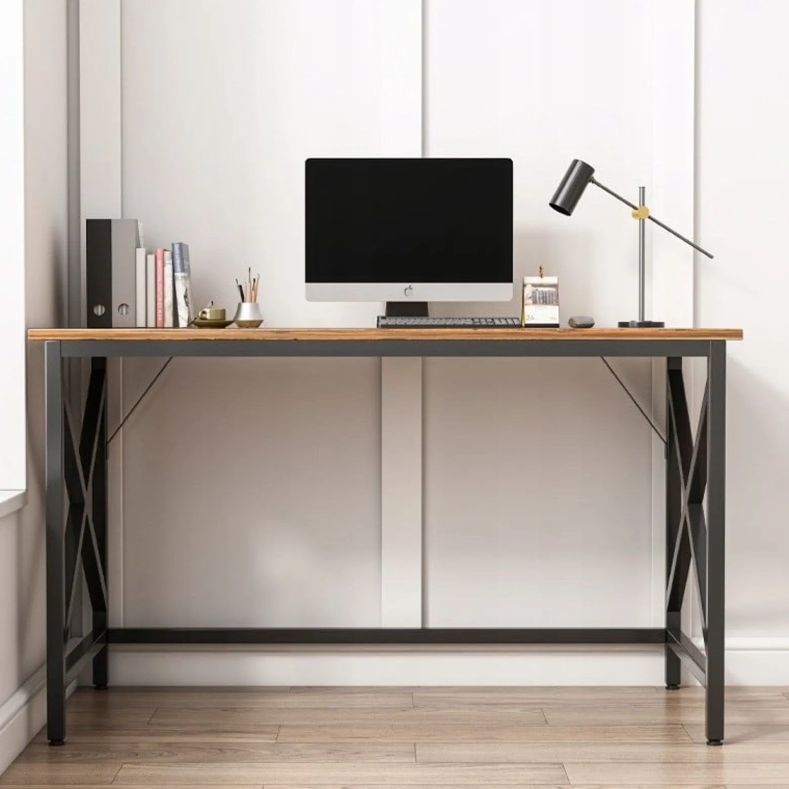 Industrialne biurko komputerowe brąz metalowa rama loft