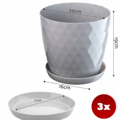 Kadax 3x Doniczka 20cm Osłonka + Podstawka Szara