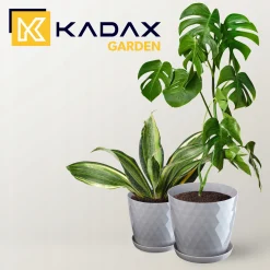 Kadax 3x Doniczka 20cm Osłonka + Podstawka Szara