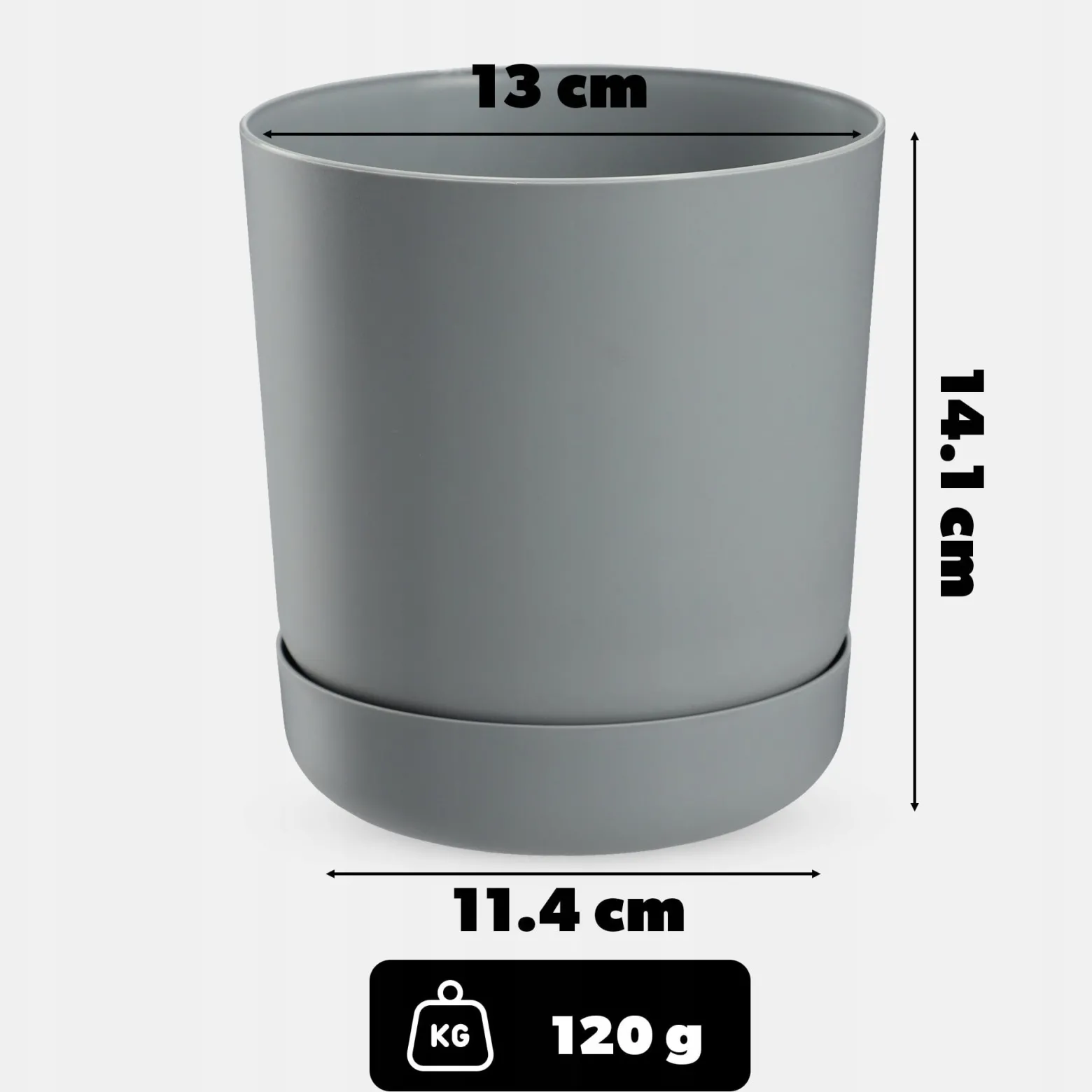 Kadax Doniczka Donica z Podstawką 13cm Szara Mat