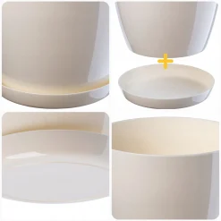 Kadax Doniczka z Podstawką Kremowa Zestaw 23+28cm