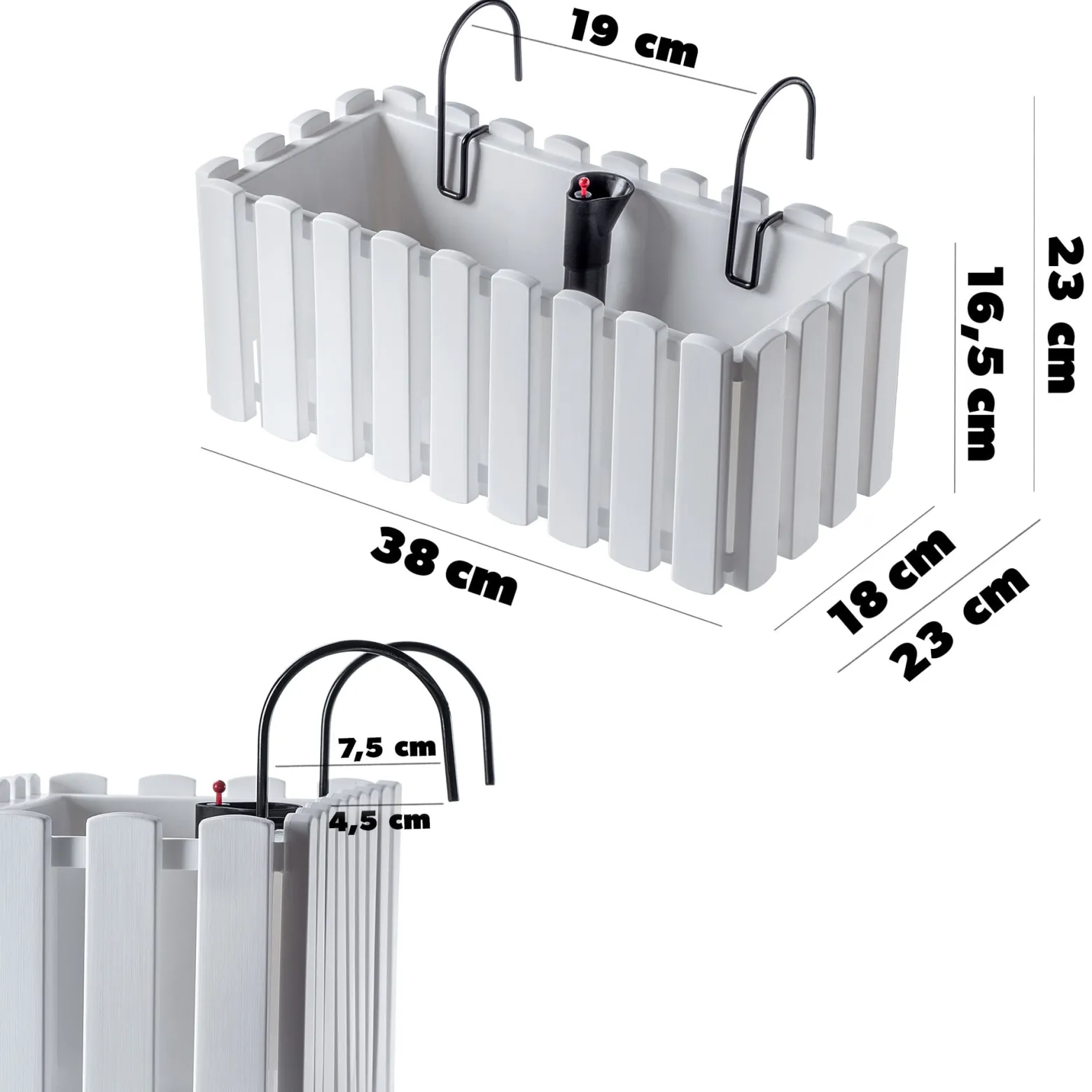 Kadax Skrzynka Balkonowa 38cm + 2 Uchwyty Biała