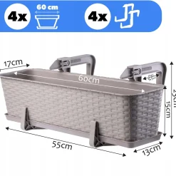 Kadax 4x Skrzynka Balkonowa 60cm Uchwyty Karmelowa