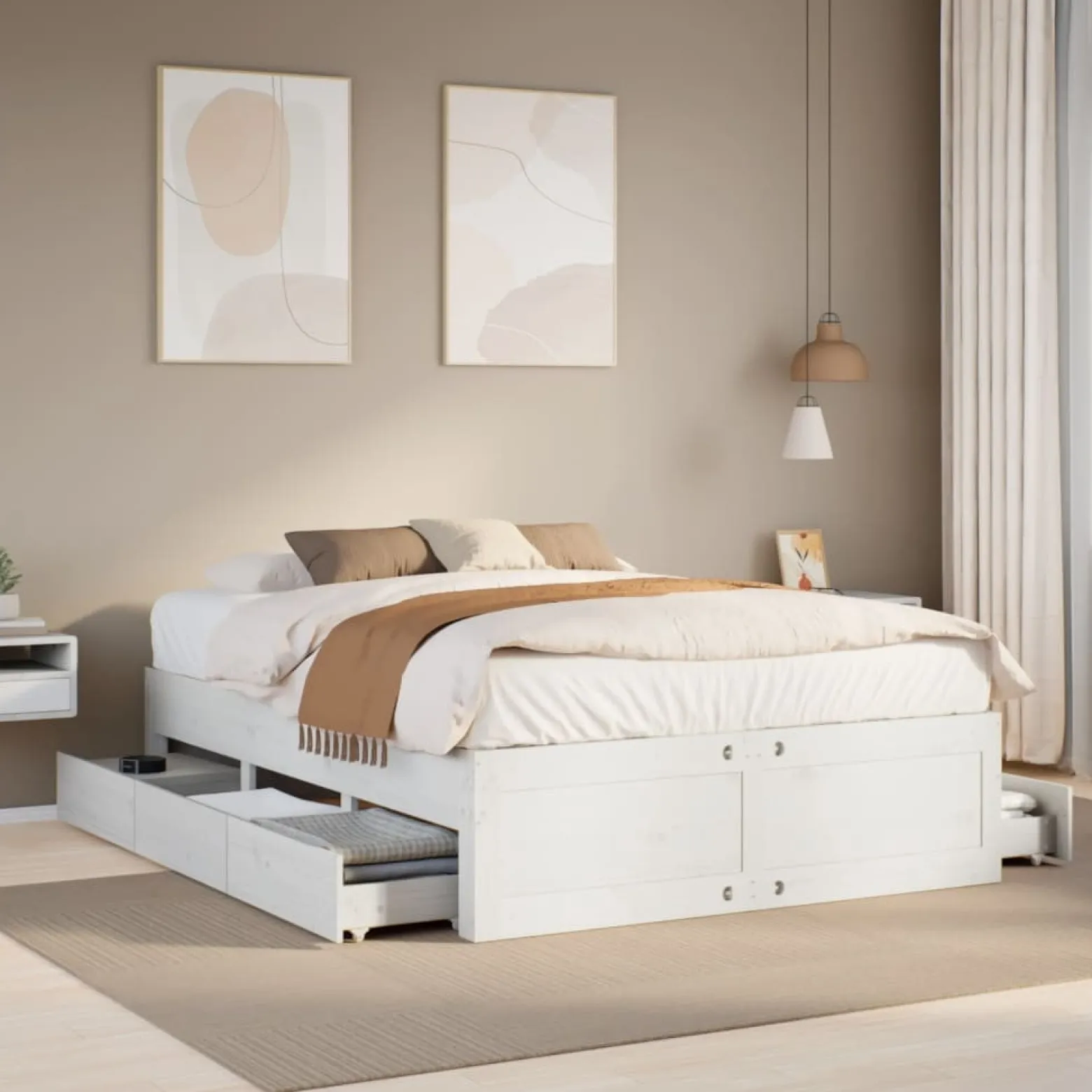 Łóżko Drewniane Rama Łóżka Sofa Biała Do Sypialni Pokoju 150x200 cm