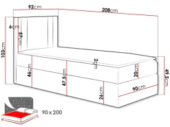 Łóżko kontynentalne Carmen Mini 90x200, Strona: Prawa