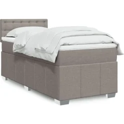 Łóżko kontynentalne z materacem taupe tkanina 80x200 cm