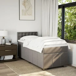Łóżko kontynentalne z materacem taupe tkanina 80x200 cm