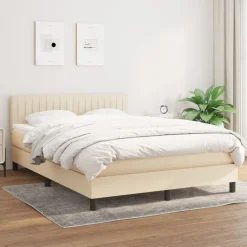 Łóżko Kontynentalne z Materacem Kremowe Do Sypialni Pokoju 140x190 cm