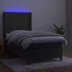 Łóżko kontynentalne z materacem LED szary aksamit 90x190 cm