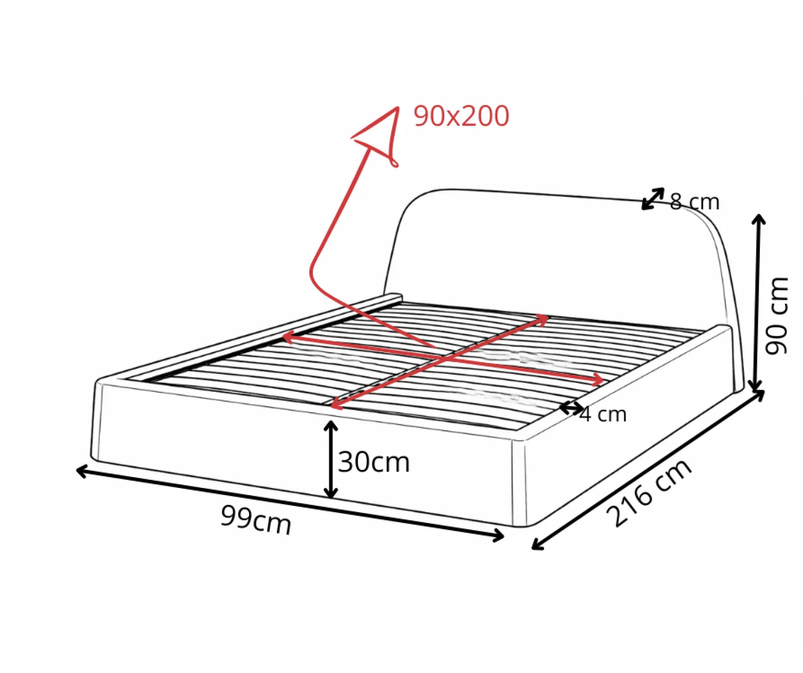 Łóżko tapicerowane MORI 90x200 metalowy stelaż quelle 02