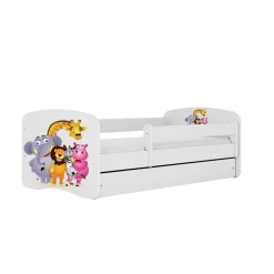 Łóżko Babydreams białe Zoo z szufladą materac piankowy 180x80
