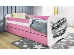Łóżko Babydreams różowe Auto sportowe z szufladą materac piankowy 140x70