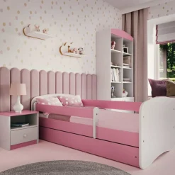 Łóżko Babydreams różowe Bez wzoru z szufladą materac piankowy 160x80