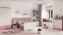 Łóżko Babydreams różowe Bez wzoru z szufladą materac piankowy 160x80