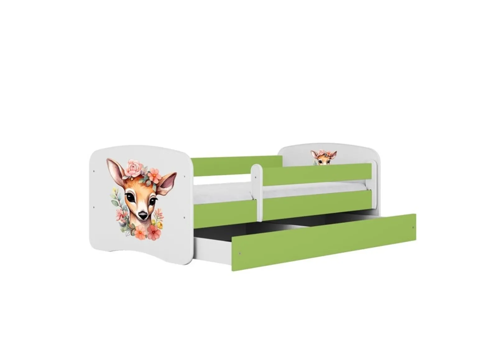 Łóżko Babydreams zielone Bambi z szufladą materac piankowy 160x80