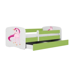 Łóżko Babydreams zielone Jednorożec z szufladą materac piankowy 180x80