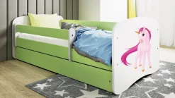 Łóżko Babydreams zielone Jednorożec z szufladą materac piankowy 180x80
